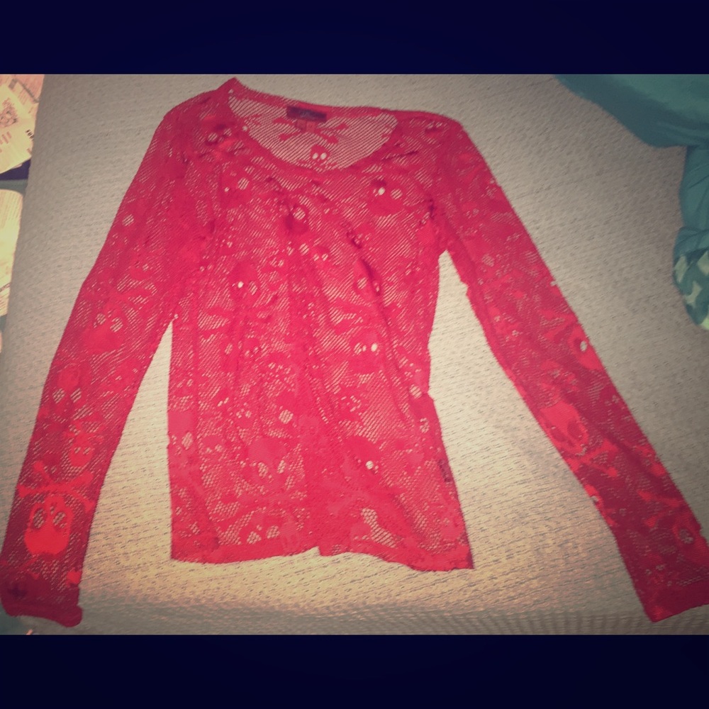 Hot topic skull red long-sleeve thumb hole t-shirt